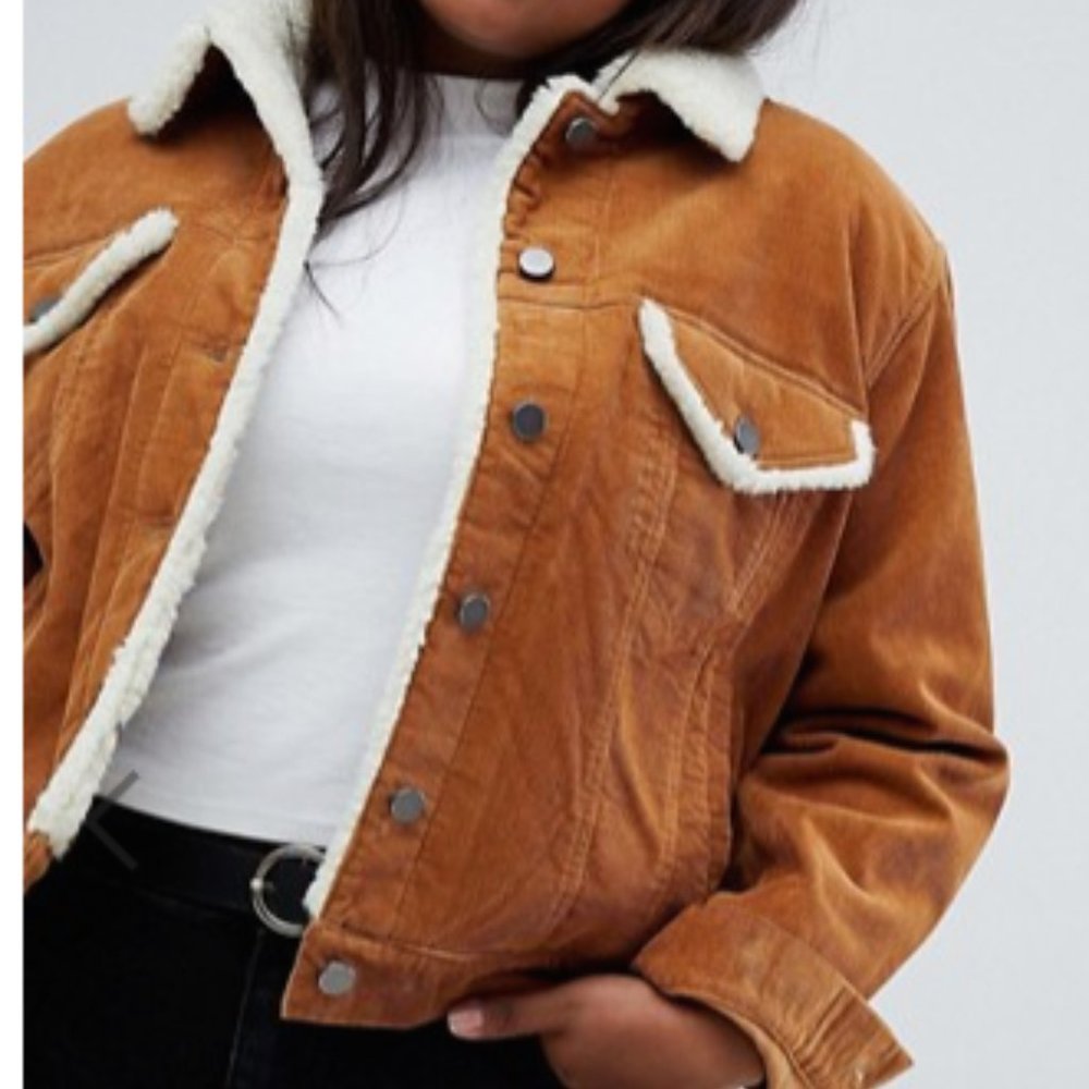 Curve cord jacket with fleece collar